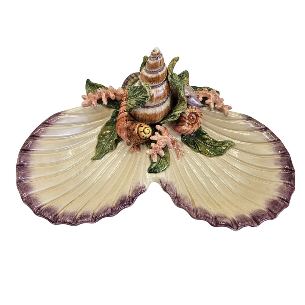 Fitz & Floyd Classics Seashell Divided Relish Serving Dish Coral Shell Coastal